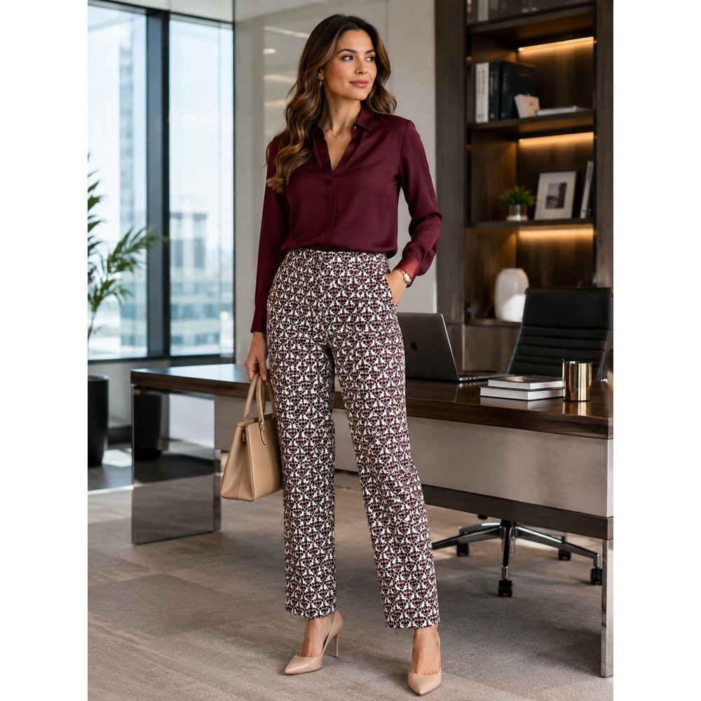 TRUE ROYAL Women Floral Printed Straight Leg Pants IT 44 US 10/12 Stretch